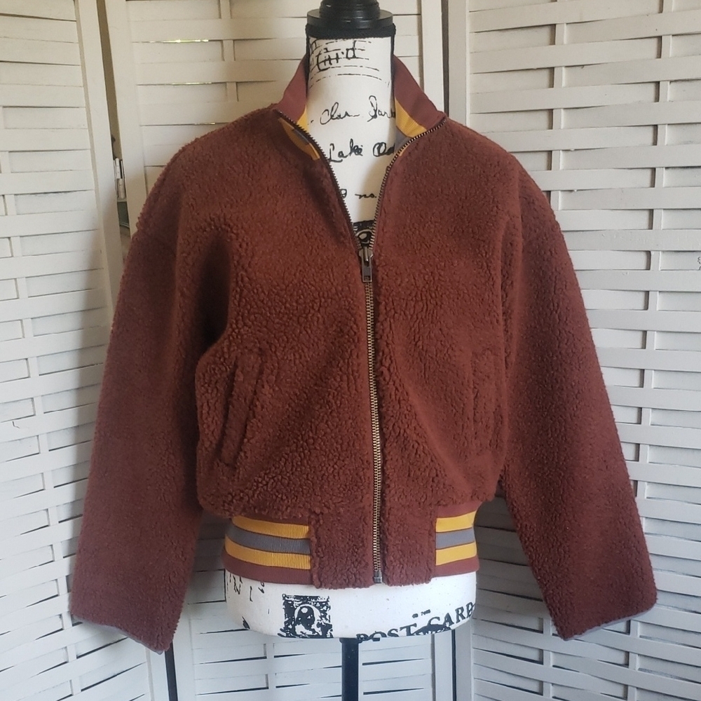 Madewell Brown Faux Sherpa Bomber Jacket Size S New